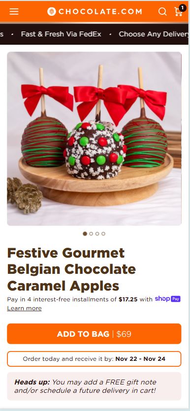 Chocolate brand product display page